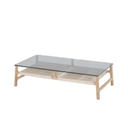 Gazzda Fawn coffee table houten salontafel whitewash met glazen tafelblad grey 120 x 60 cm
