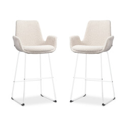 Nolon Nino-eef barkruk bouclé wit onderstel 75 cm set van 2