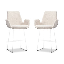 Nolon Nino-eef barkruk bouclé wit onderstel 65 cm set van 2