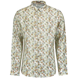 No Excess Overhemd lange mouw linnen met print green