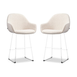 Nolon Nino-mae barkruk bouclé wit onderstel 65 cm set van 2