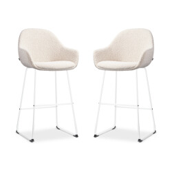 Nolon Nino-mae barkruk bouclé wit onderstel 75 cm set van 2