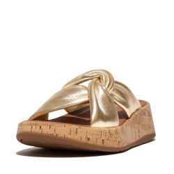 FitFlop F-mode leather-twist flatform slides (cork wrap)