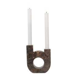 House Nordic Candle holder candle holder in brown marble with double holder 12x3,5x14 cm