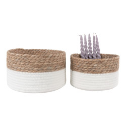 House Nordic Tanta baskets baskets in cotton and rush, white/nature, round, set of 2
