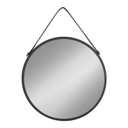 House Nordic Trapani mirror mirror with black steel frame and pu strap Ã˜60 cm