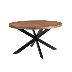 Livingfurn eetkamertafel rocky round spider 130cm mangohout / gecoat staal