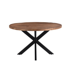 Livingfurn eetkamertafel rocky round spider 140cm mangohout / gecoat staal