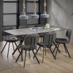 Hoyz eetkamertafel blad ovaal eettafel betonlook vintage staal - 190x90cm