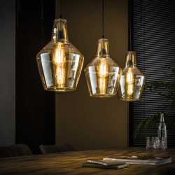 Hoyz Hoyz hanglamp met 3 kegelvormige lampen amberkleurig glas 150cm