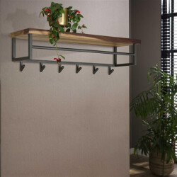 Hoyz Hoyz kapstok daytona met 6 haken hoedenplank massief saja hout - 100x30x27