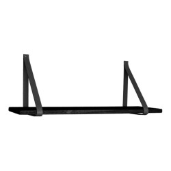 House Nordic Forno shelf shelf in black with black leather straps 120x20 cm