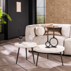 Hoyz salontafel flat round stone marmer composiet set van 2