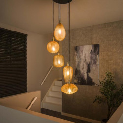 Hoyz hanglamp 5l v-shape pattern getrapt amberkleurig glas