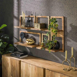 Hoyz wandschap curvy massief acacia naturel set van 5