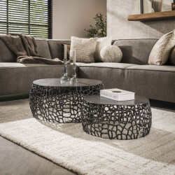 Hoyz Hoyz salontafel maze /grijs metaal set van 2 75x75x30