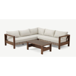 Eurofar Zambra lounge corner set 3pcs ( left arm right arm coffee table 98x60) braided outdoor flat 30mm off white