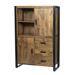 Livingfurn kabinetkast nairobi 43x100x150 mangohout en gecoat staal