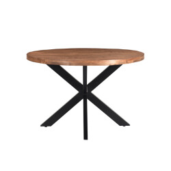 Livingfurn eetkamertafel rocky round spider 120cm mangohout / gecoat staal