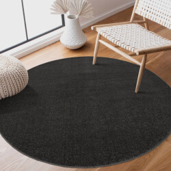 Muratap Uni rond effen laagpolig vloerkleed modern donker 350 cm