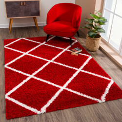 Muratap Madrid shaggy geruit vloerkleed creme hoogpolig- 140x200 cm