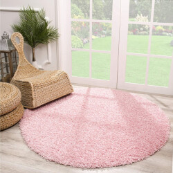 Muratap Loca shaggy rond vloerkleed licht roze hoogpolig- 120 cm rond