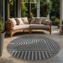 Muratap Berlin outdoor japandi rond - vloerkleed binnen en buiten laagpolig tapijt tuin- 150 cm rond