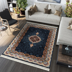 Muratap Isfahan oosters vloerkleed laagpolig klassiek vintage tapijt / navy / multi- 80x150 cm