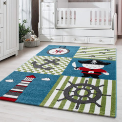 Muratap Kids piraat vloerkleed kinderkamer blauw / groen laagpolig- 160x230 cm