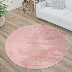 Muratap Outlet rond fluffy vloerkleed roze- 120 cm rond