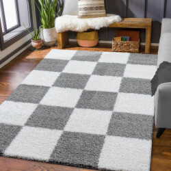 Muratap Milano geblokt hoogpolig vloerkleed modern licht creme- 80x150 cm