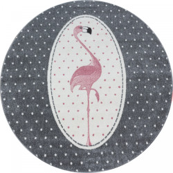 Muratap Kids flamingo rond vloerkleed kinderkamer grijs laagpolig- 120 cm rond