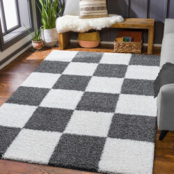 Muratap Milano geblokt hoogpolig vloerkleed modern creme 140x200 cm