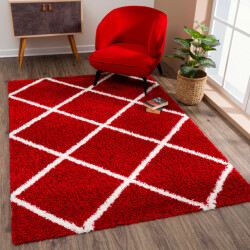Muratap Madrid shaggy geruit vloerkleed creme hoogpolig- 160x230 cm