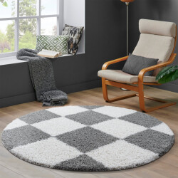 Muratap Milano geblokt hoogpolig rond vloerkleed modern licht creme- 200 cm rond