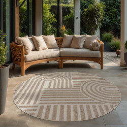 Muratap Berlin outdoor japandi rond - vloerkleed binnen en buiten laagpolig tapijt tuin- 150 cm rond
