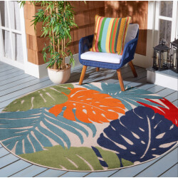 Muratap Binnen en buiten rond vloerkleed floral outdoor laagpolig tapijt 200 cm rond