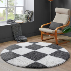 Muratap Milano geblokt hoogpolig rond vloerkleed modern creme 150 cm rond