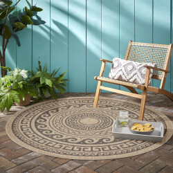 Muratap Natur vloerkleed floral rond buitenkleed sisal laagpolig indoor en outdoor 120 cm rond