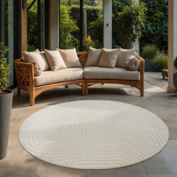 Muratap Berlin outdoor japandi rond - vloerkleed binnen en buiten laagpolig tapijt tuin- 150 cm rond
