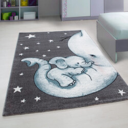Muratap Kids olifant vloerkleed kinderkamer blauw / grijs laagpolig- 160x230 cm