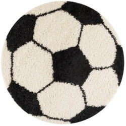 Muratap Fun voetbal kinderkamer rond vloerkleed hoogpolig wit- 100 cm rond