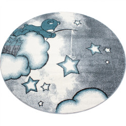 Muratap Kids dreams rond vloerkleed kinderkamer blauw / grijs laagpolig- 160 cm rond