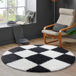 Muratap Milano geblokt hoogpolig rond vloerkleed modern creme- 200 cm rond