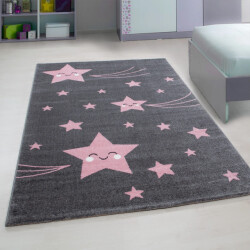 Muratap Kids sterren vloerkleed kinderkamer roze / grijs laagpolig- 160x230 cm