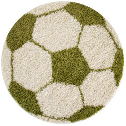 Muratap Fun voetbal kinderkamer rond vloerkleed hoogpolig wit- 120 cm rond