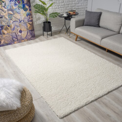 Muratap Loca shaggy vloerkleed – modern uni effen – creme hoogpolig & zacht- 200x200 cm