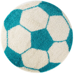 Muratap Fun voetbal kinderkamer rond vloerkleed hoogpolig wit-
