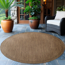 Muratap Solid binnen en buiten rond vloerkleed indoor & outdoor laagpolig effen beige- 200 cm rond