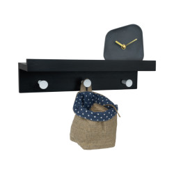 QUVIO Wand kapstok hout met plank + 3 haken zwart/zilver